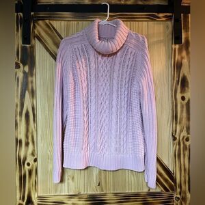 Leo & Nicole Chunky Cable Knit Turtleneck Pink XL